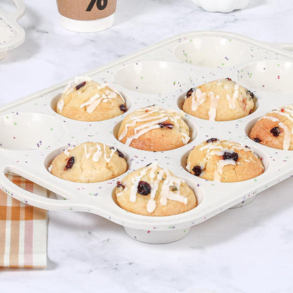 Silicone Muffin Pans for Baking, Metal Reinforced Frame 12 Cups Regular Size Silicone Cupcake Pan Nonstick Muffin Tin for Baking Muffin, Cupcake, Frittatas,BPA Free, Silicone Molds Dishwasher Safe