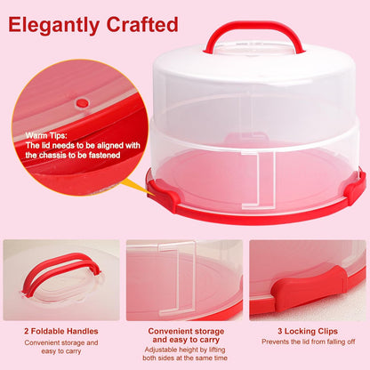 Bundt Cake Carrier, 13.5"Red Cake Carrier with Lid Handle Turntable and Cupcake Holder, Portable Cake Transport Container, Perfect Gifts for Transporting Cakes, Pies, Cupcakes, Nuts, Fruits