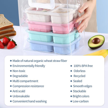 Bento Box Adult Lunch Box - 3 Pack,3-Compartment Leak-Proof Bento Boxes Ideal Portion Sizes for Kids , Reusable Food Storage Snack Containers,Microwave and Dishwasher Safe & Food-Safe Materials (blue)