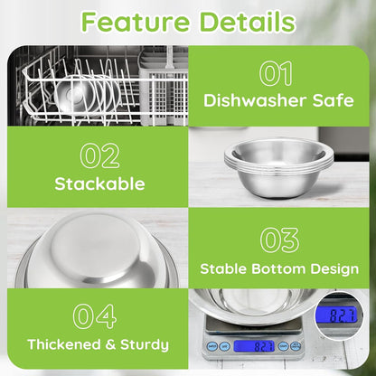 304(18/8) Stainless Steel Mixing Bowls for Kitchen, 4 Pack 7.8" 28.89 fl.oz Metal Mixing Bowls Set Stackable for Baking Serving Cooking Food Prep Storage Dishwasher Safe Heavy Duty
