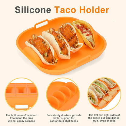 Silicone Taco Holder Set of 2,10.2in Reusable Taco Plates with Dividers,Fiesta Tacos Holder Tray.Taco Tuesday Kit,Dishwasher & Microwave Safe (2, BLUE+GREEN)