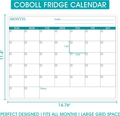 Magnetic Dry Erase Fridge Calendar - Magnetic Calendar for Refrigerator Planner, 11.4" x 14.76", Kitchen Fridge Calendars in Monthly & Weekly Set