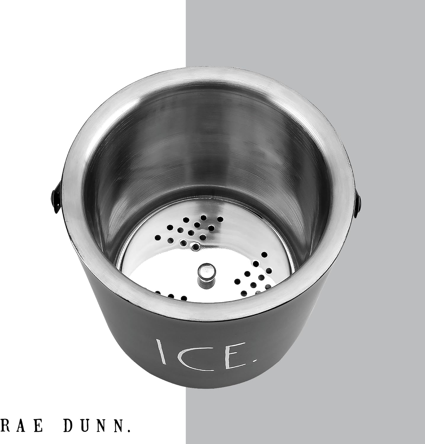 Rae Dunn Ice Bucket with Scoop - Stainless Steel Bucket with Handle, Lid and Ice Scooper - 4 Qt. Storage Bin for Ice Cubes for Bars, Parties, Backyard Barbeques, Picnics, and Camping (Black)