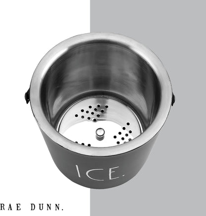 Rae Dunn Ice Bucket with Scoop - Stainless Steel Bucket with Handle, Lid and Ice Scooper - 4 Qt. Storage Bin for Ice Cubes for Bars, Parties, Backyard Barbeques, Picnics, and Camping (Black)