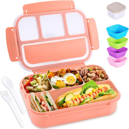 Bento Box Adult Lunch Box, Lunch Containers for Kids Girls Boys with 4 Compartments, Lunchable Food Container with Utensils, Sauce Jar, Muffin Liners, 40 Oz/5 Cup, Microwave Safe, Lavender