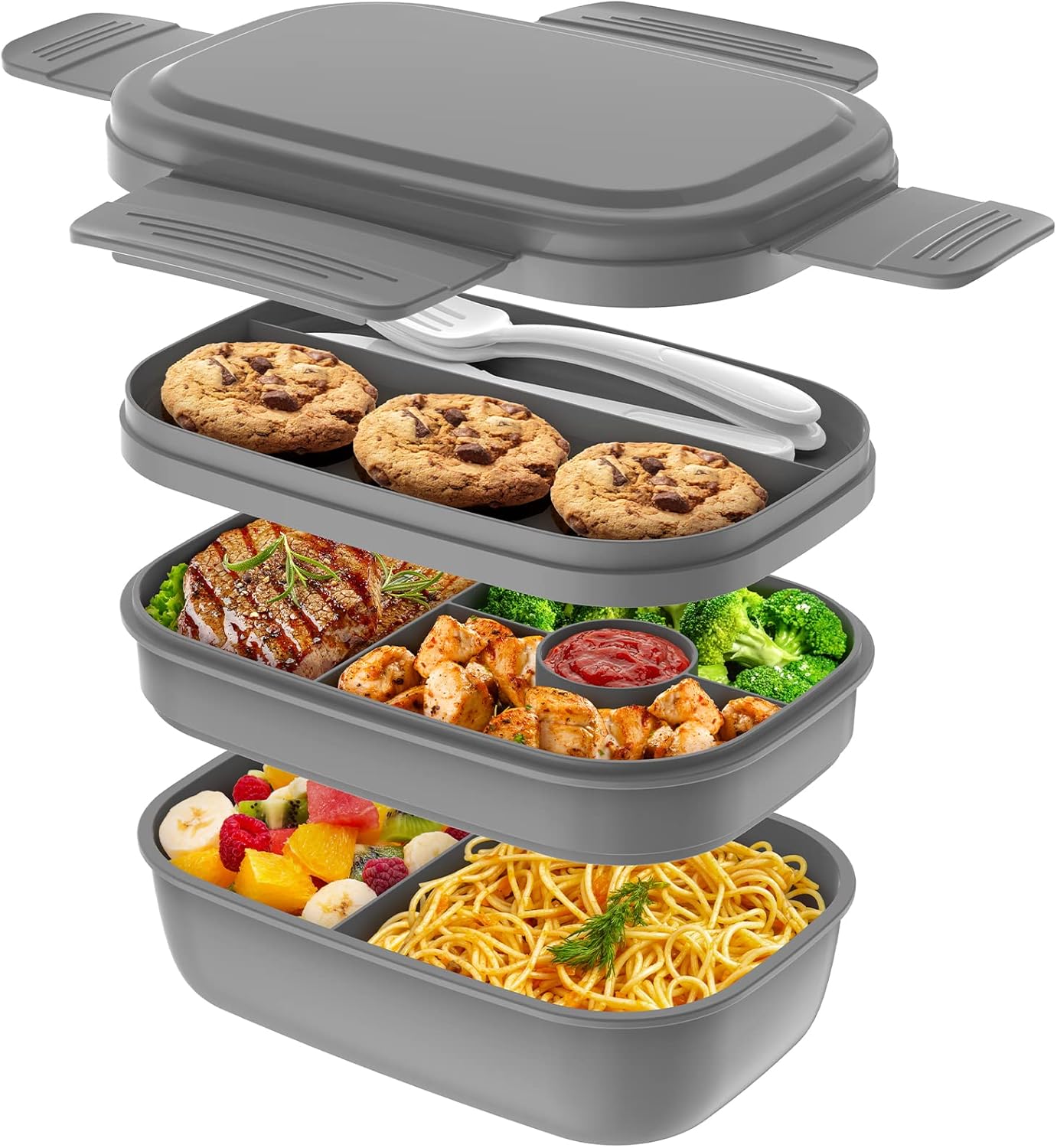 Modern Adult Lunch Box, Stackable Lunch Containers, Minimalist Design Bento Box with Utensil Set - Leak-Proof for Dining Out, Work, School, Picnic