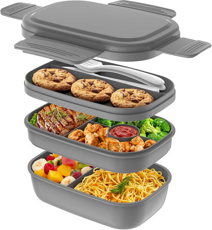 Modern Adult Lunch Box, Stackable Lunch Containers, Minimalist Design Bento Box with Utensil Set - Leak-Proof for Dining Out, Work, School, Picnic