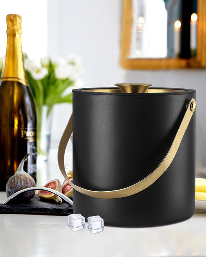 Bakpoco Insulated Ice Bucket with Silicone Lid, Scoop, Tongs & Strainer, 3L Stainless Steel Double Wall Ice Buckets for Parties & Cocktail Bar, Champagne Ice Bucket with Lid for Freezer, Ivory
