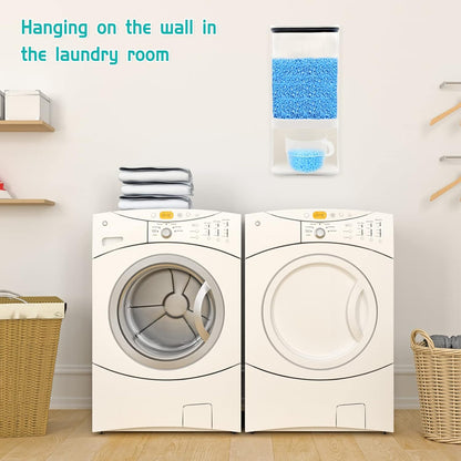 Detergent Dispenser for Laundry Room,Wall-Mounted Laundry Detergent Dispenser with Spigot Cup Holder,Suitable for Soap Beads Rice Scent Boosters Dry Food Dog Food Dispenser Storage Containers(1.5L)