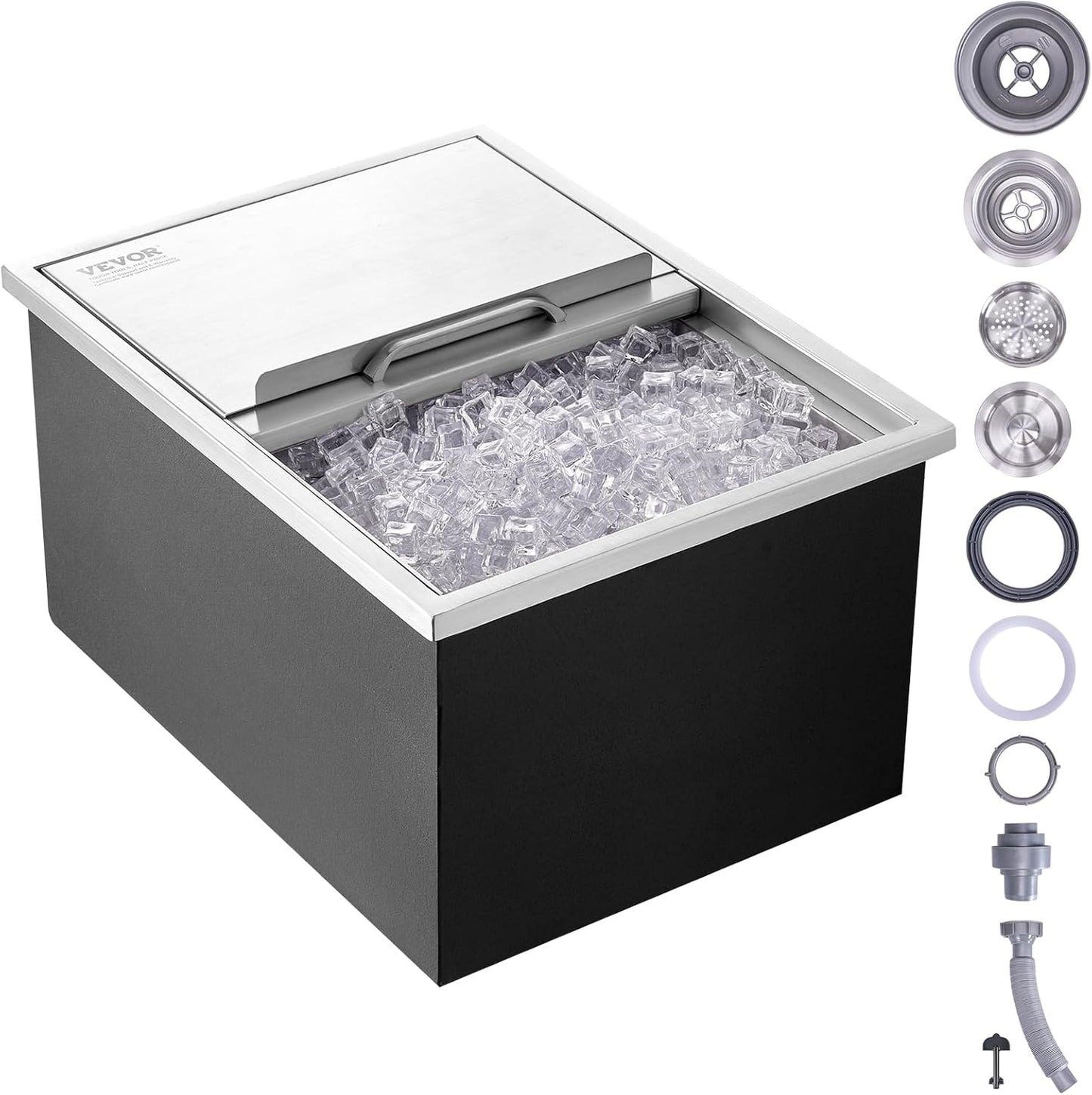 Happybuy Drop in Ice Chest 18L x 12W x 14.5H Inch Stainless Steel Ice Cooler with Sliding Cover Drop in Ice Bin Included Drain-Pipe and Drain Plug for Cold Wine Beer