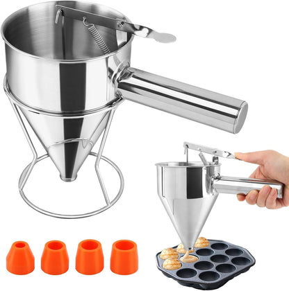 20oz Stainless Steel Pancake Batter Dispenser Multi-Nozzle, Funnel Tool