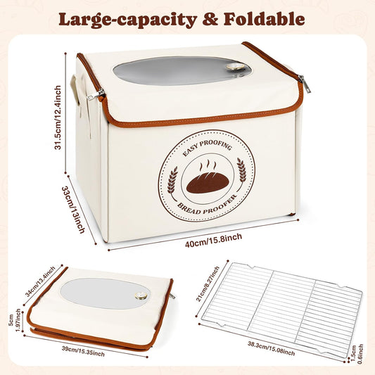 Bread Proofing Box with Temperature Control & Timer, Foldable Dough Proofer for Fermentation, Folding Sourdough Proofing Box for Bread Baking, Pizza, Yogurt, Kombucha, Wine (Beige)