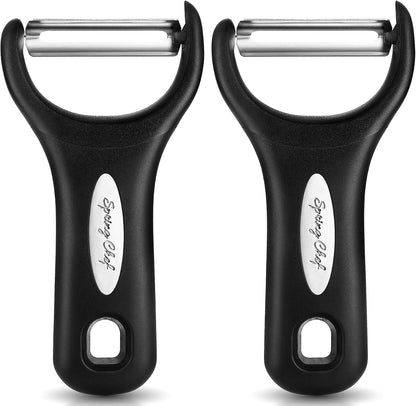 Spring Chef Vegetable Peelers for Kitchen - Stainless Steel Swivel, Y & Julienne Peelers, Potato Peelers with Soft Grip Handles, Kitchen Utensils Set of 3 for Fruits, Veggies, Apples, Carrots