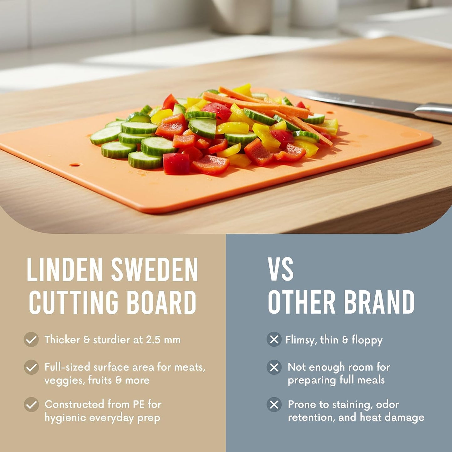 Linden Sweden Flexible Cutting Board 2-Pack - Lays Flat for Secure Work Surface - Extra-Thick for Durability - BPA-Free and Food-Safe (Red)