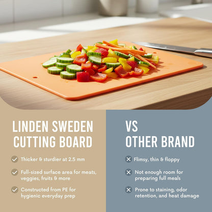 Linden Sweden Flexible Cutting Board 2-Pack - Lays Flat for Secure Work Surface - Extra-Thick for Durability - BPA-Free and Food-Safe (Red)