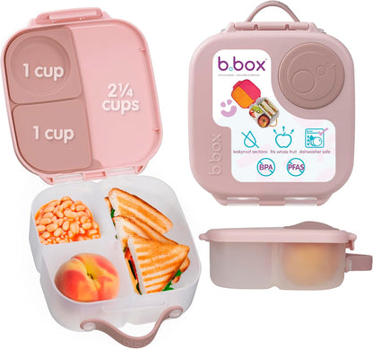 b.box Mini Lunch Box 2-Pack, Leak Proof Bento Box for Kids, 3 Compartment Snack Containers Ages 3+, Lunchbox for Daycare + School, Dishwasher Safe, BPA-Free, PFAS-Free, 4.25 Cup - Blue + Green