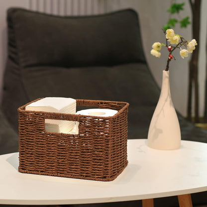 HOONEX Water Hyacinth Storage Baskets, Wicker Baskets for Storage, Hand Woven Baskets with Carry Handles, Set of 2, Natural