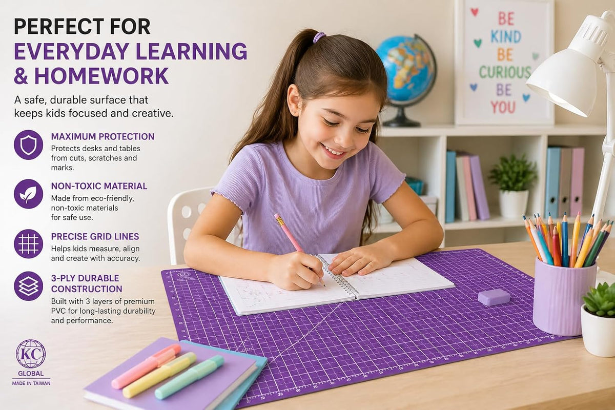 KC GLOBAL A3 (19"x13") Professional Grade Self-Healing Cutting Mat (Purple) - Odor-Free, Double-Sided, Eco-Friendly, Non-Slip, Premium Desk mat for DIY, Crafting, Model Building,and Art Projects