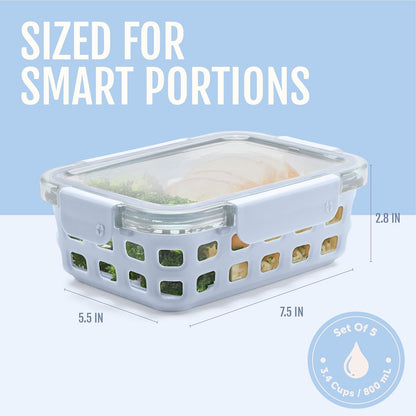 Ello Duraglass 3.4 Cup Meal Prep 10Pc,Set,Glass Food Storage Container with Silicone Sleeve and Airtight BPA-Free Plastic Lids,Dishwasher,Microwave & Freezer Safe,Evening Orchard,5 Count (Pack of 2)