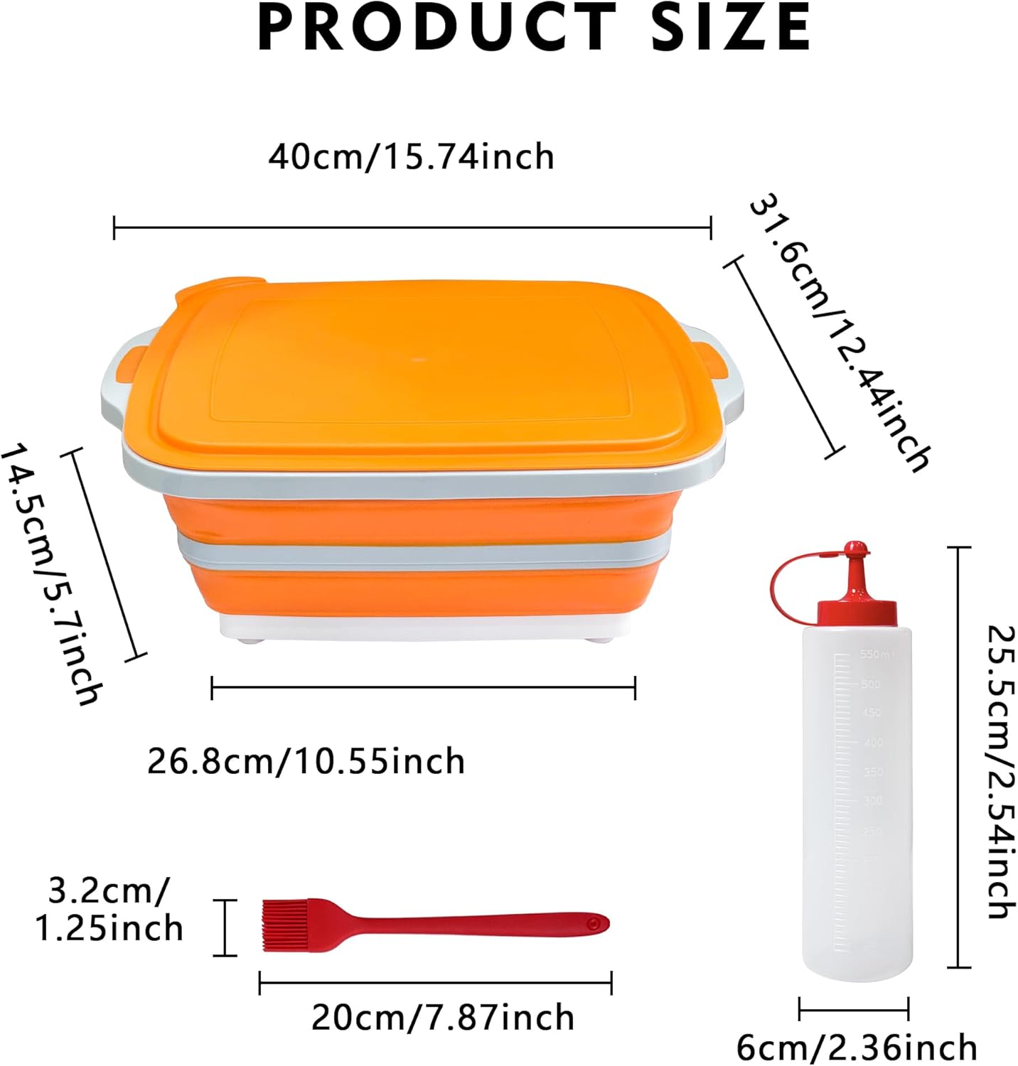 Collapsible BBQ Prep Tub, (8L) Meal prep, Marinating Food Container, Folding Cutting Board, Multi-Function Grill Caddy W/Bulit-In Colander & Lid, 2 Squeeze Bottles1 Silicone Brush for Picnic- Camping-