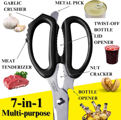 CANARY Japanese Kitchen Scissors Heavy Duty 8.2", Made in JAPAN, Dishwasher Safe Come Apart Blade, Multipurpose Kitchen Scissors, Sharp Serrated Japanese Stainless Steel, Black