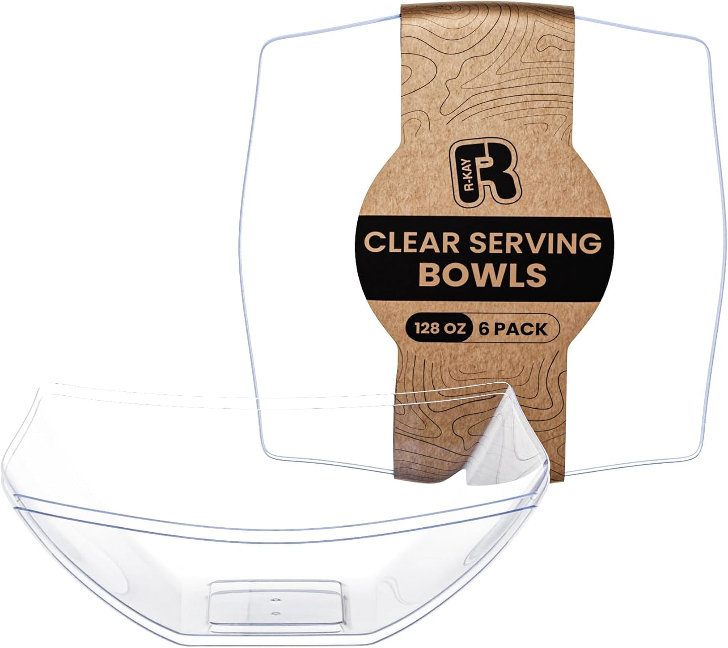 R-kay 6 Pack Square Plastic Serving Bowls - Clear Plastic bowls 16 Oz - Disposable Serving Bowls Heavy Duty For Weddings Catering And Birthday parties