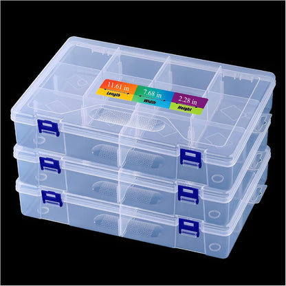 3pcs Clear Storage Small Parts Organizer Box Storage Bin With Dividers Multi Compartment for Beads Art DIY Tackle Box Organizer (10 - compartment in length)