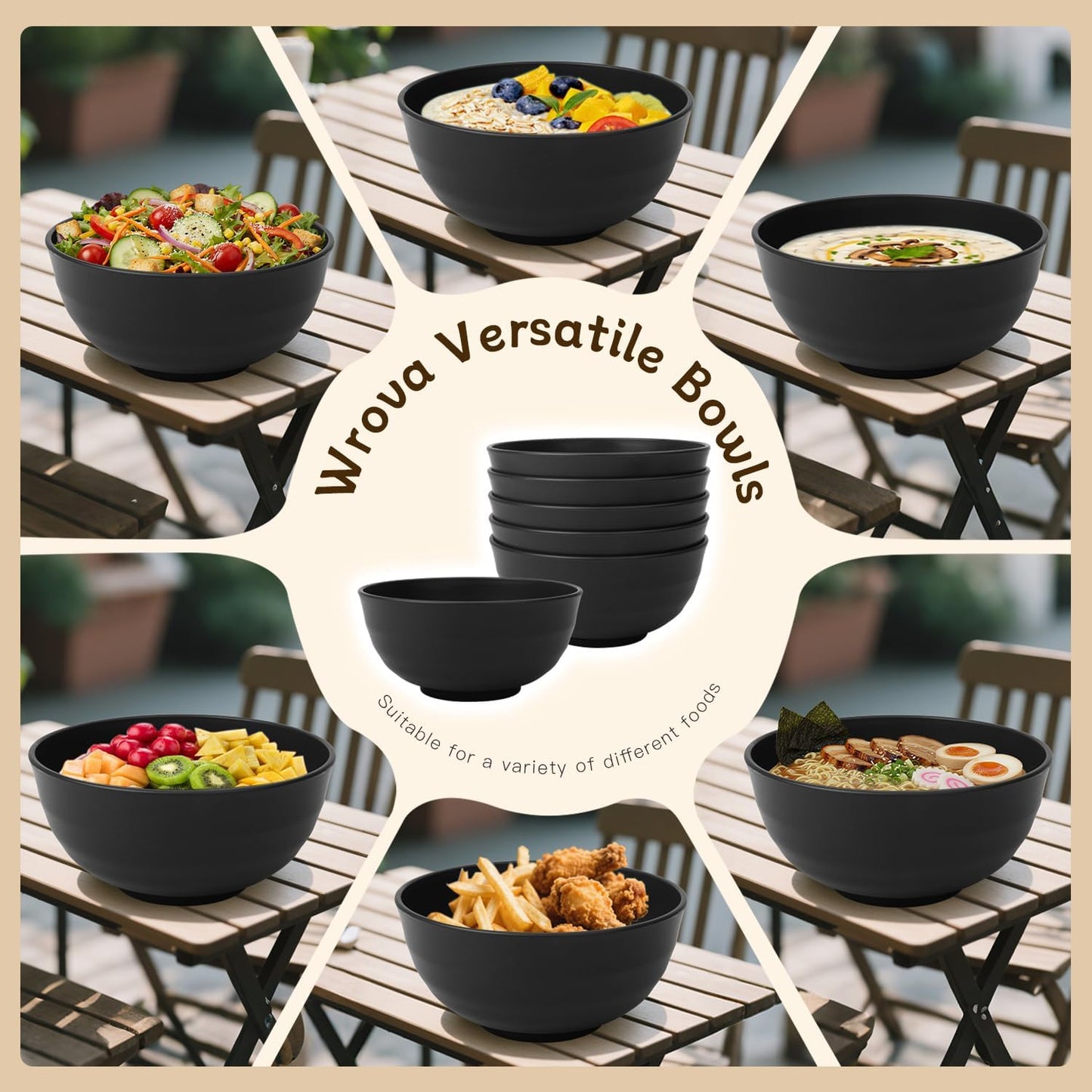 Wrova Wheat Straw Bowls for Kitchen set of 6,Anti-Scald Thick Soup Bowls 40oz,Microwave and Dishwasher Safe Bowl Sets, Unbreakable Cereal Bowl Sets. Vibrant Series
