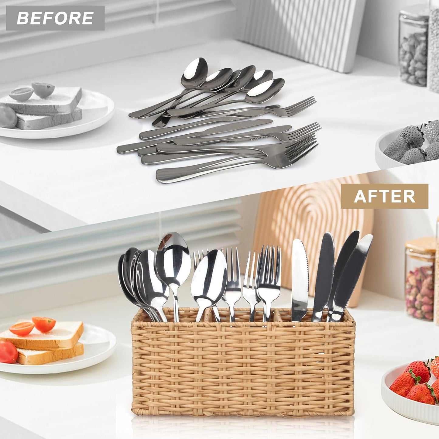 Ayiaren Grey Plastic Cutlery Silverware Holder Small Utensil Organizer Holders for Kitchen Counter Party Flatware Caddy Table Silverware Organizer Basket Spoon Knife Fork Holder Picnic Utensil Caddy