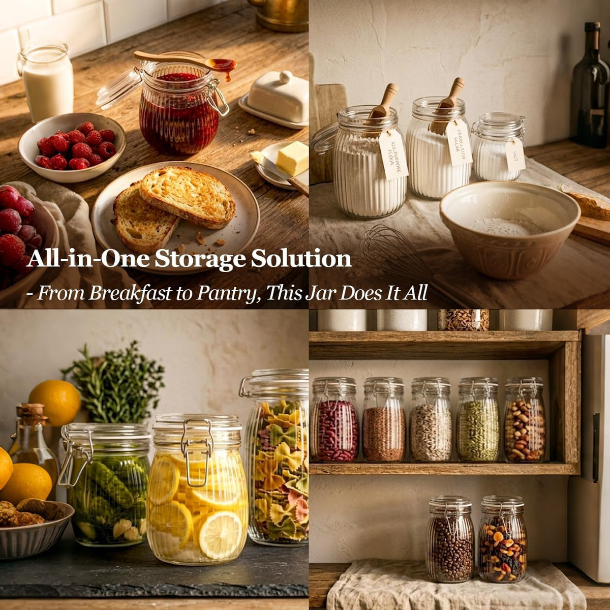 ComSaf Glass Pantry Jars with Airtight Lids 0.7 Gallon 2 Pack Wide Mouth | Flour sugar rice, Sourdough pickling, Pantry organization, Scoop included, Baking supplies, Bulk food storage, Large capacity