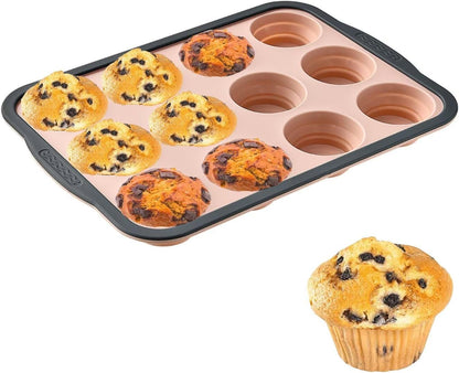 Silicone Muffin Pans for Baking with Metal Frame, 6 Cup Silicone Muffin Pan, Nonstick Cupcake Pan, BPA Free Muffin Tins Easy to Pop Cupcake Baking Pan Molds for Oven Dishwasher Safe Pink