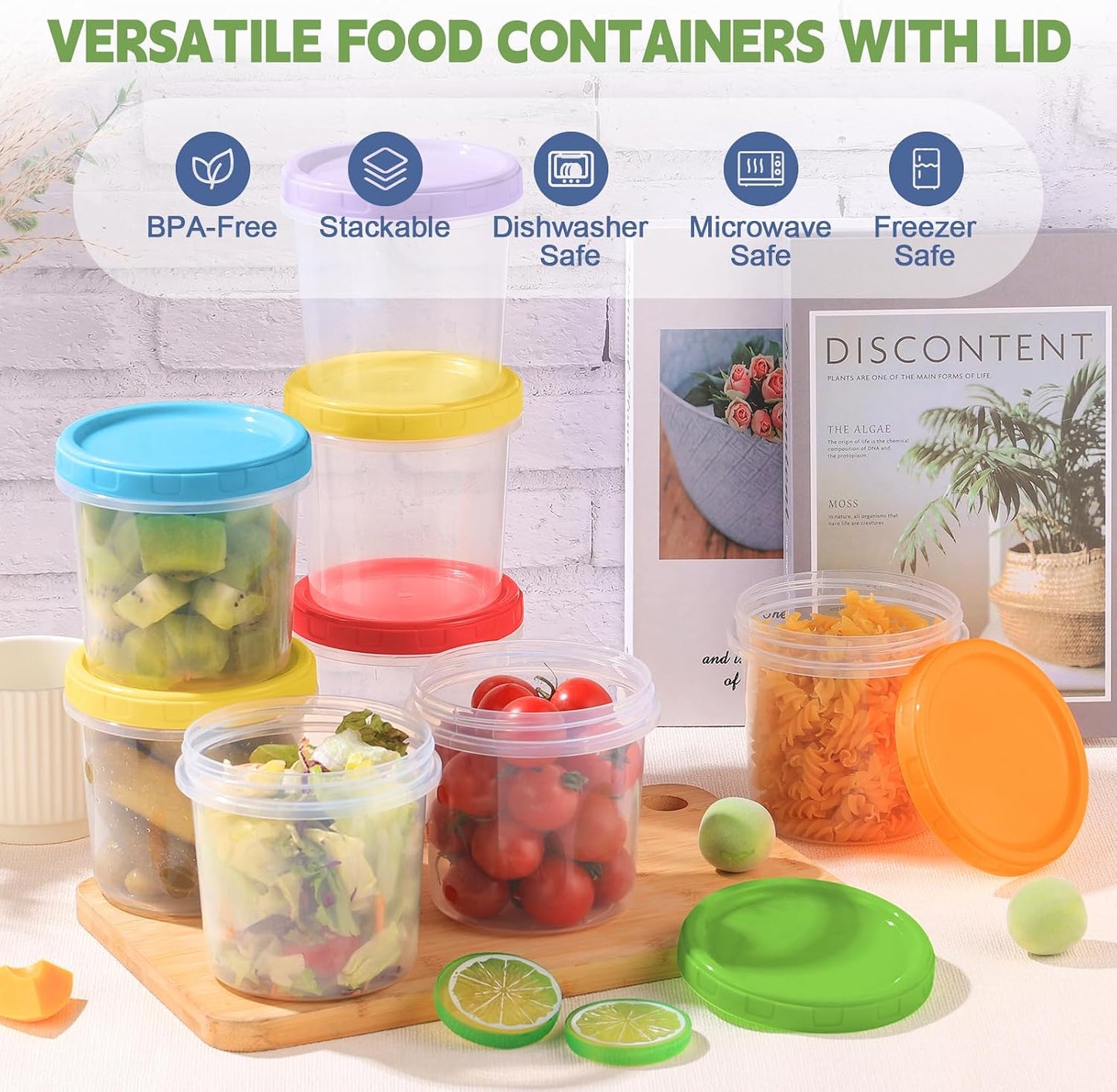 10 oz Plastic Containers with Lids, 12 Pack Stackable Small Freezer Container, Reusable Clear Food Storage Meal Prep Containers for Snack Fruit, Microwave & Dishwasher Safe