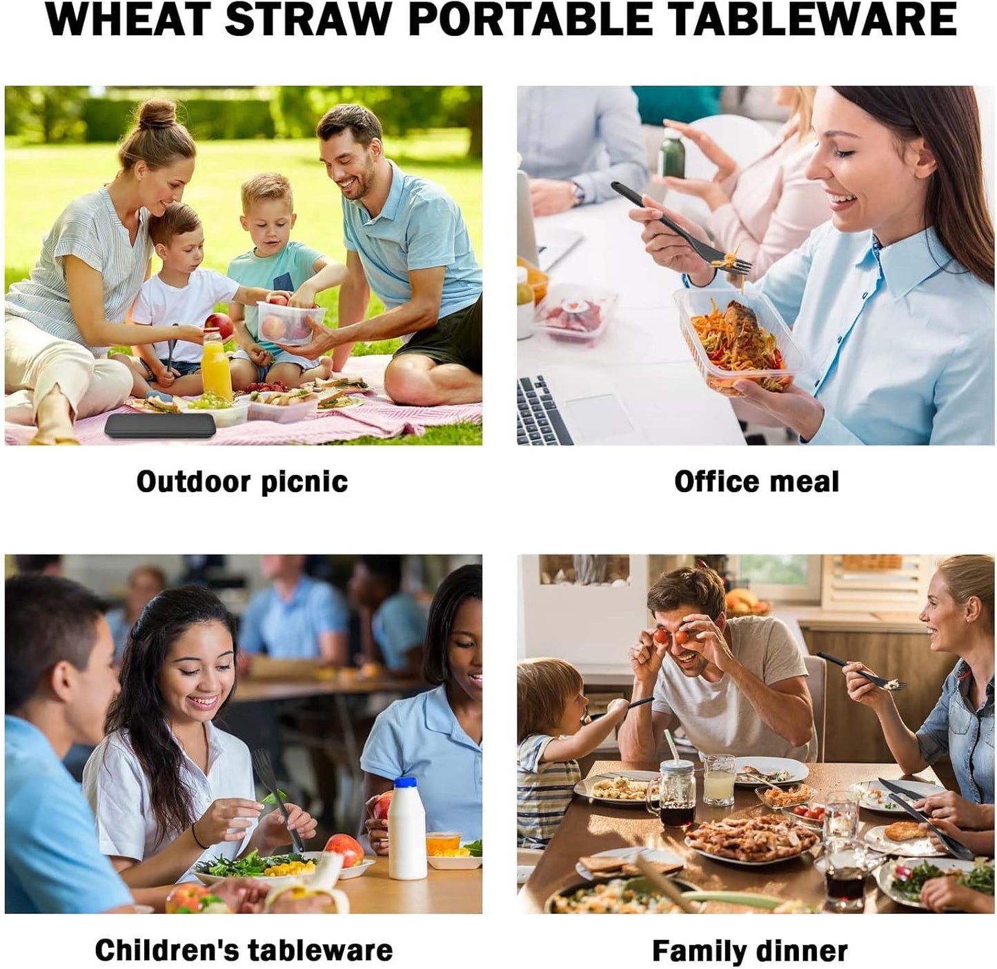 Large Reusable Travel Utensils Set with Case, Plastic Set for Adults Travel Picnic Camping, Portable Flatware Cutlery Set with Chopsticks for Daily Use(Black)