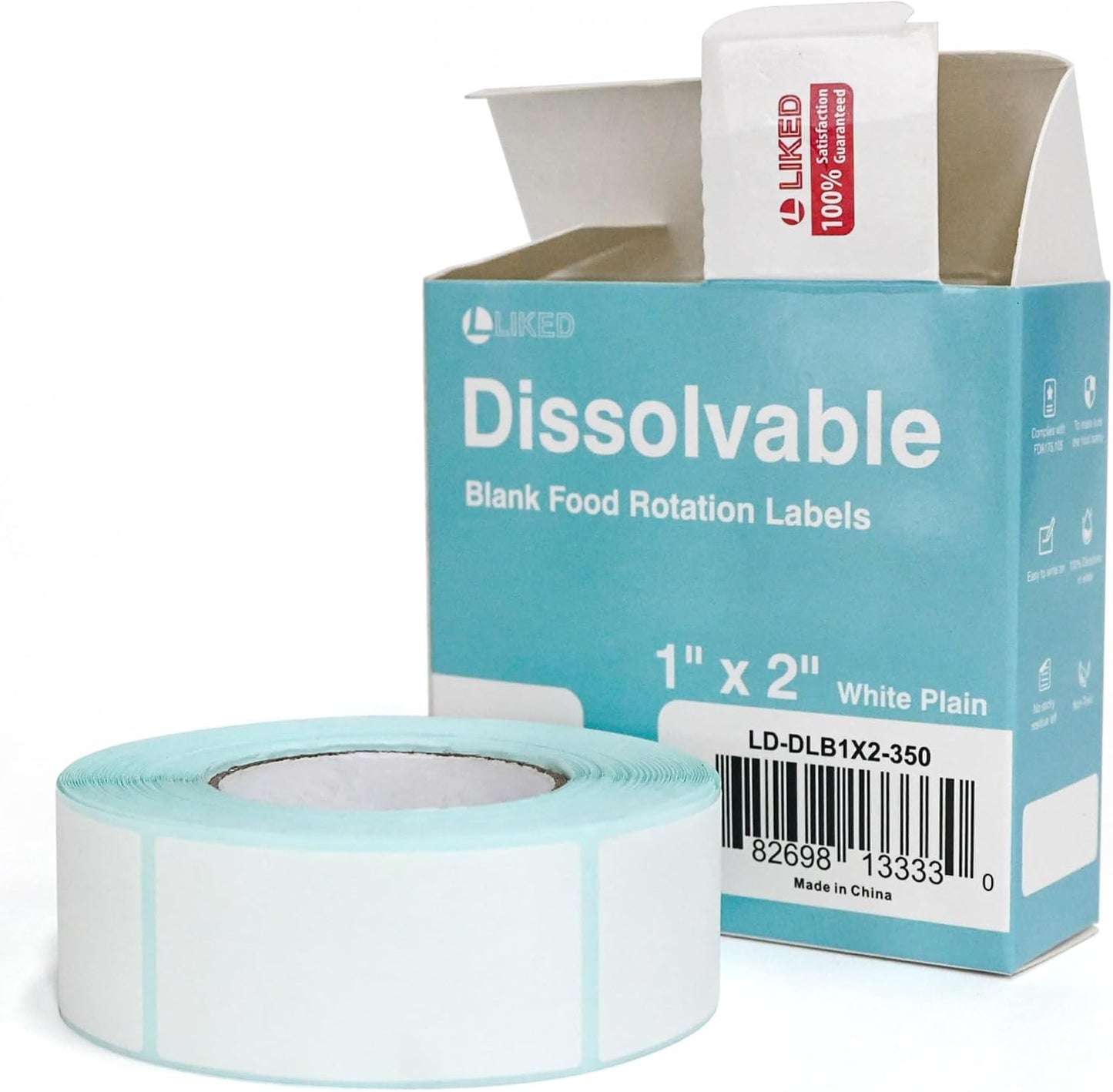L LIKED 350 Stickers Dissolvable Food Labels 1x2 inch for Containers 350 Labels Per Roll