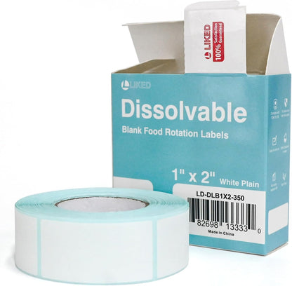 L LIKED 350 Stickers Dissolvable Food Labels 1x2 inch for Containers 350 Labels Per Roll