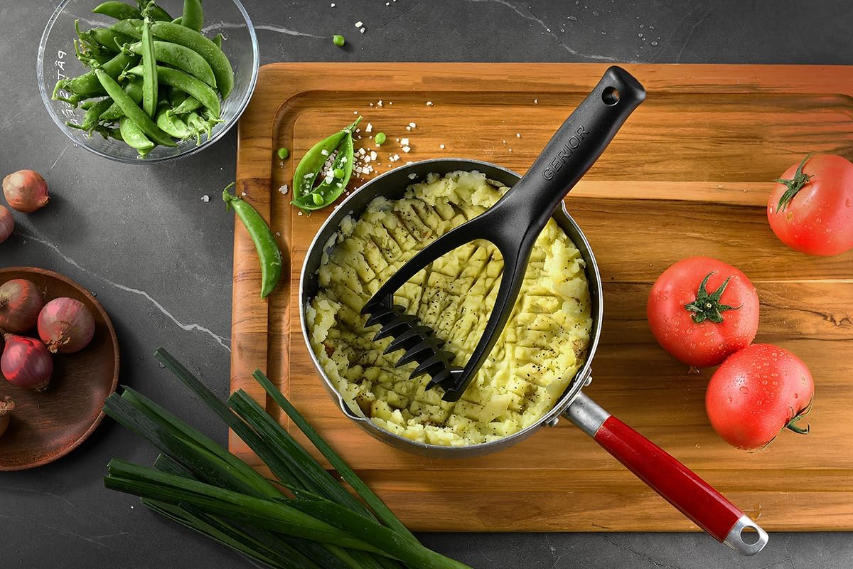 Nylon Potato Masher - Non-Scratch, Dishwasher Safe Tool for Mashed Potatoes, Avocado - Plastic Meat Chopper, Heat Resistant Masher for Hamburger, Ground Beef Smasher Tool