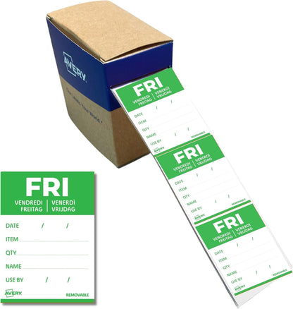 Avery Removable, Hand Writable, Detailed Food Day Labels, Strong Adhesive, 40 x 56 mm, Sunday, Black, 500 Labels, Preprinted Design (DLDSUNREV-500)