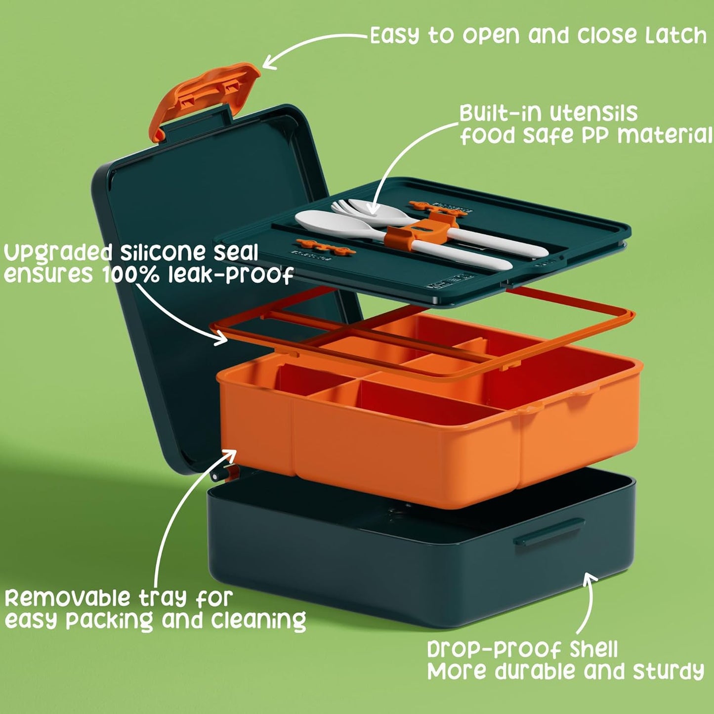 Fimibuke Bento Lunch Box for Kids, Leak Proof Toddler Bento Box with 4 Compartments BPA Free Dishwasher Safe Lunch Container with Utensils, Ideal Portion Sizes for Ages 3-12 Girls Boys for School