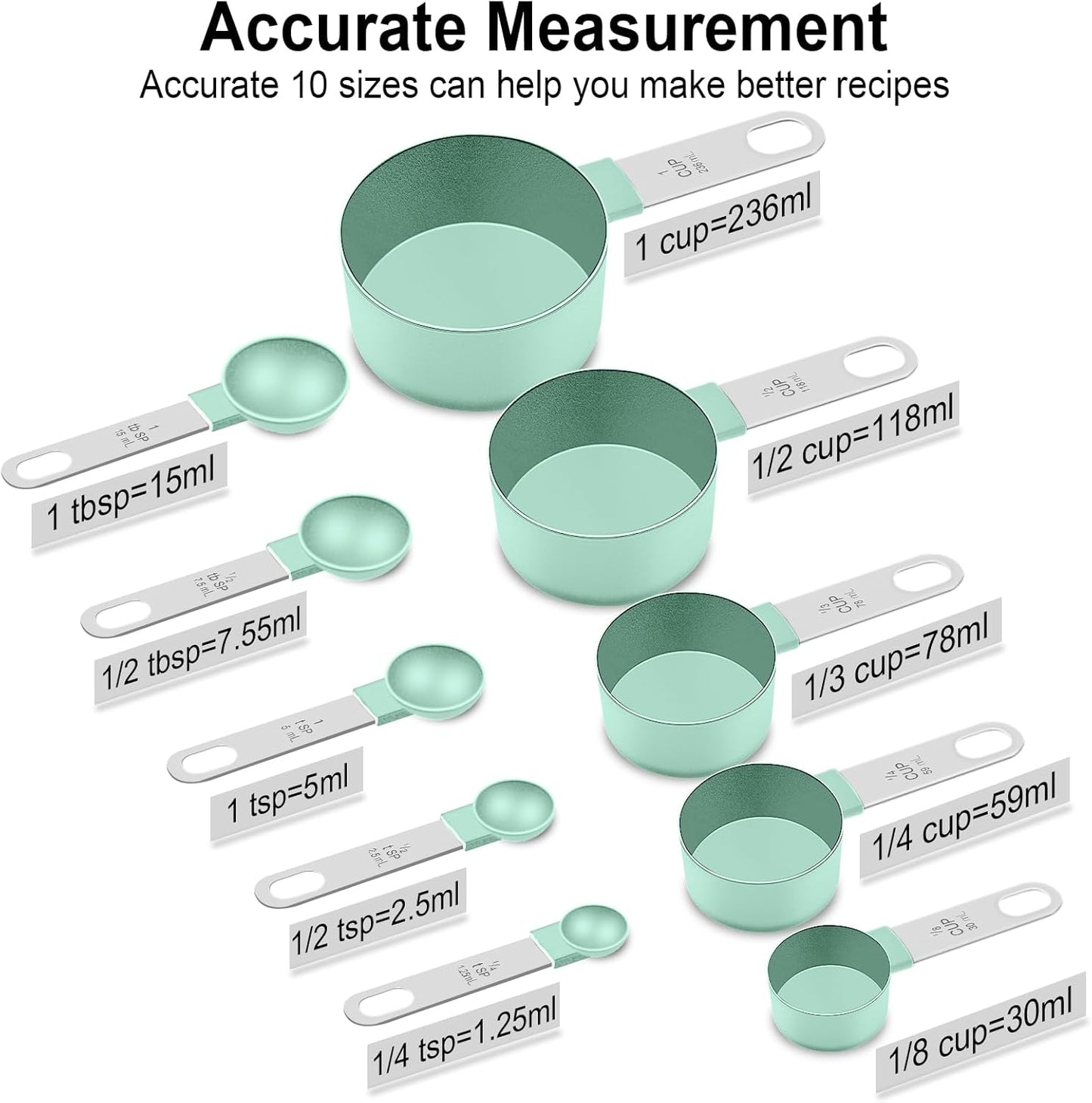 Measuring Cups and Spoons Set, 10 Pieces Nesting Measure Tools, Kitchen Essentials Gadgets with Stainless Steel Handle for Dry & Liquid Ingredient, Pink