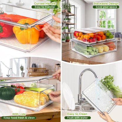 ZIJUND 14 Pack Fridge Organizer, Stackable Refrigerator Organizer Bins with Lids, BPA-Free Fridge Organizers and Storage Containers for Fruit, Vegetable, Food, Drinks, Cereals, Clear