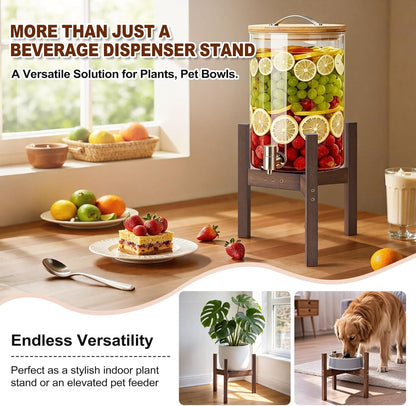 OERGKE Adjustable Bamboo Drink Dispenser Stand, Water Dispenser Holder for 2-5 Gallon (8-12 Inch), Beverage Stand for Countertop & Parties, Walnut