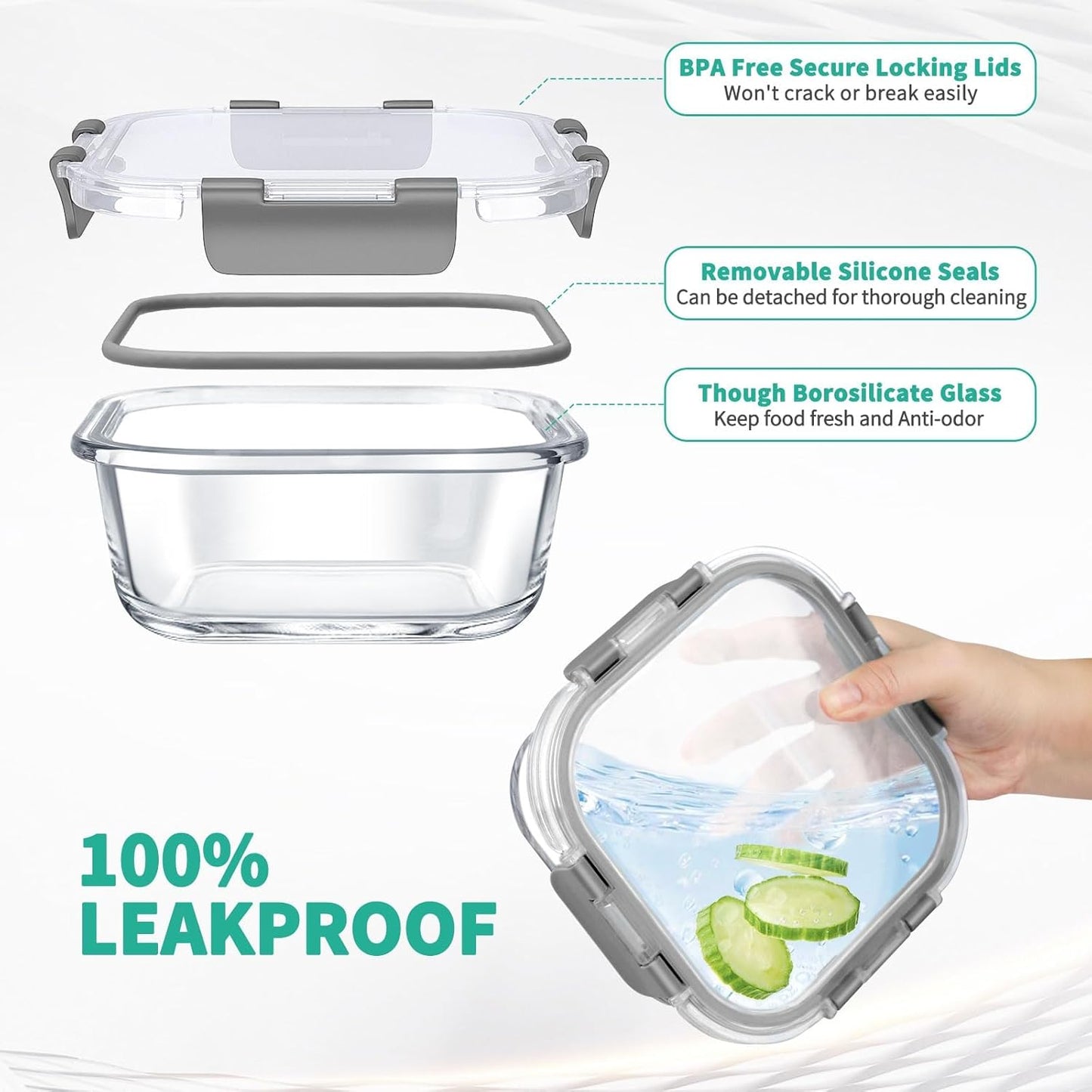 34pcs Glass Food Storage Containers with Lids Set, Airtight Glass Meal Prep Containers (17 Containers & 17 Lids), Leak Proof Lunch Container BPA-Free, Microwave, Oven, Freezer, Dishwasher Safe-Blue