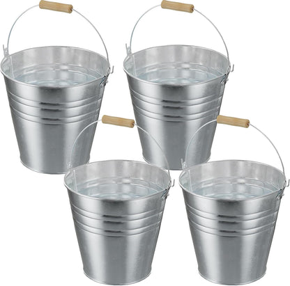 4 Gallon Galvanized Ice Bucket - Large Metal Beverage Tub with Wood Handles - Rustproof Drink Cooler for Beer Wine Champagne Party Wedding BBQ Mimosa Bar - 13" x 13" x 12"