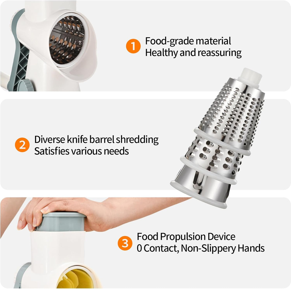 Rotary Cheese Grater Manual Hand Crank 3-in-1 Vegetable Shredde