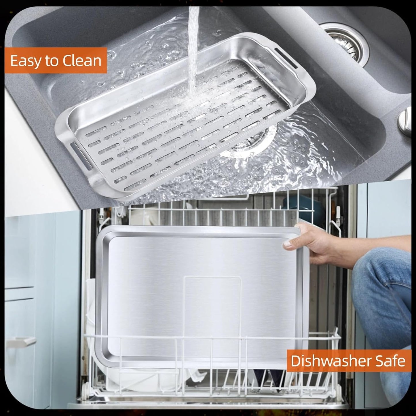Grill Basket Set, 3-Piece Stainless Steel Grill Topper Pans for Outdoor Grill with BBQ Prep Tray, Grilling Baskets Barbecue Accessories for Vegetables, Fish, Meat, and Seafood