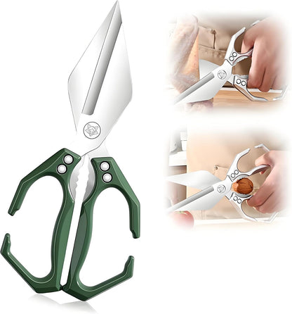 Multifunctional Heavy-Duty Kitchen Shears, Stainless Steel Kitchen Scissors for Food, Poultry Shears, Poultry, Meat, Seafood, Bone Cutting, Dishwasher Safe Ergonomic Handle (Sliver)