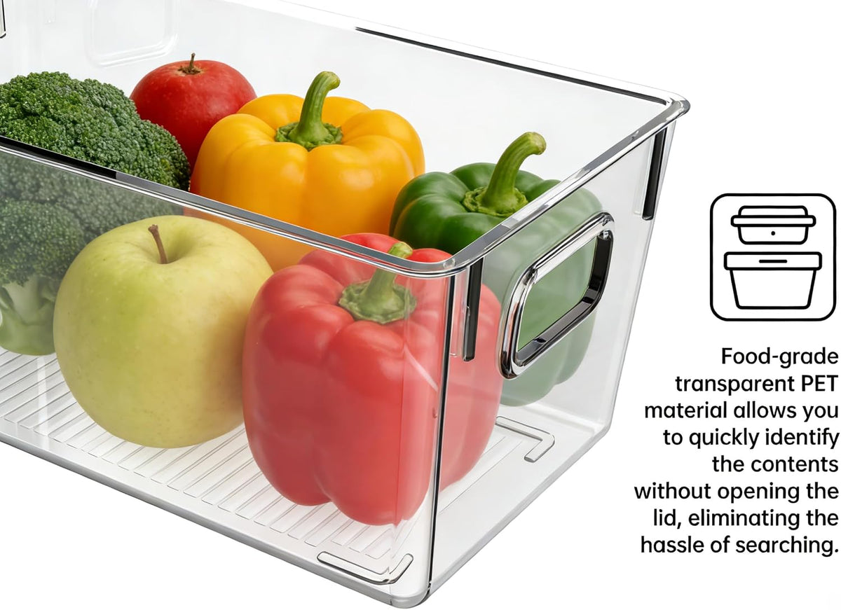4 Pack Clear Plastic Storage Bins with Handles, Pantry Organizers & Storage Containers, Cabinet Organizer, Home Organization Must Haves for Kitchen, Laundry Room, Office, Closet, Garage & Freezer,L