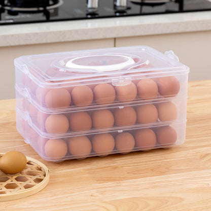 Sooyee Egg Holder for Refrigerator, 3-Layers 72 Deviled Egg Tray with Lid Egg Carrier Box Dispenser Container with Handle for Eggs 72 Count