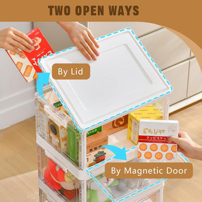 Freebat 6 Pack Closet Organizers and Storage,Clear Stackable Plastic Storage Bins with Lids Magnetic Doors,Clothes Organizers and Storage,Plastic Craft Containers for Wardrobe Kitchen Bathroom Office