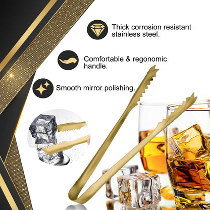WAFJAMF 7‘’Gold Ice Tongs, 304 Stainless Steel Serving Tong for Ice Bucket